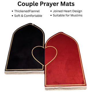 Couple Prayer Rug Set Thick Flannel Muslim Mat with Heart